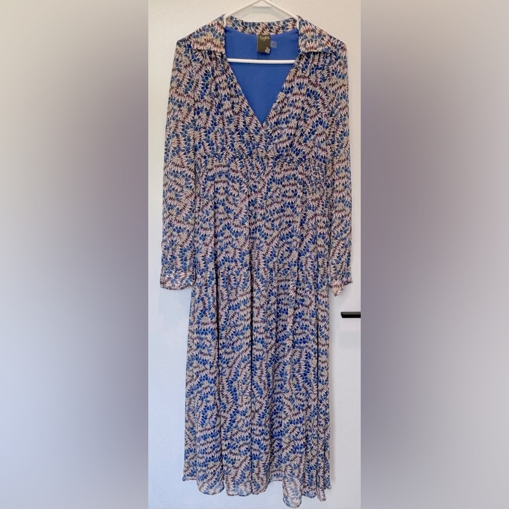 Taylor Serena Dress size 4 long sleeve maxi midi floral abstract print
